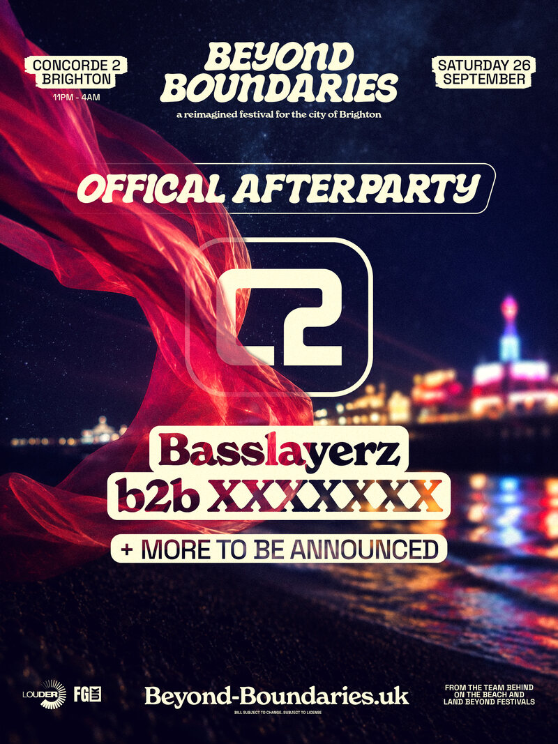 Beyond Boundaries afters poster for Concorde 2, Brighton, with Basslayerz b2b a special guest