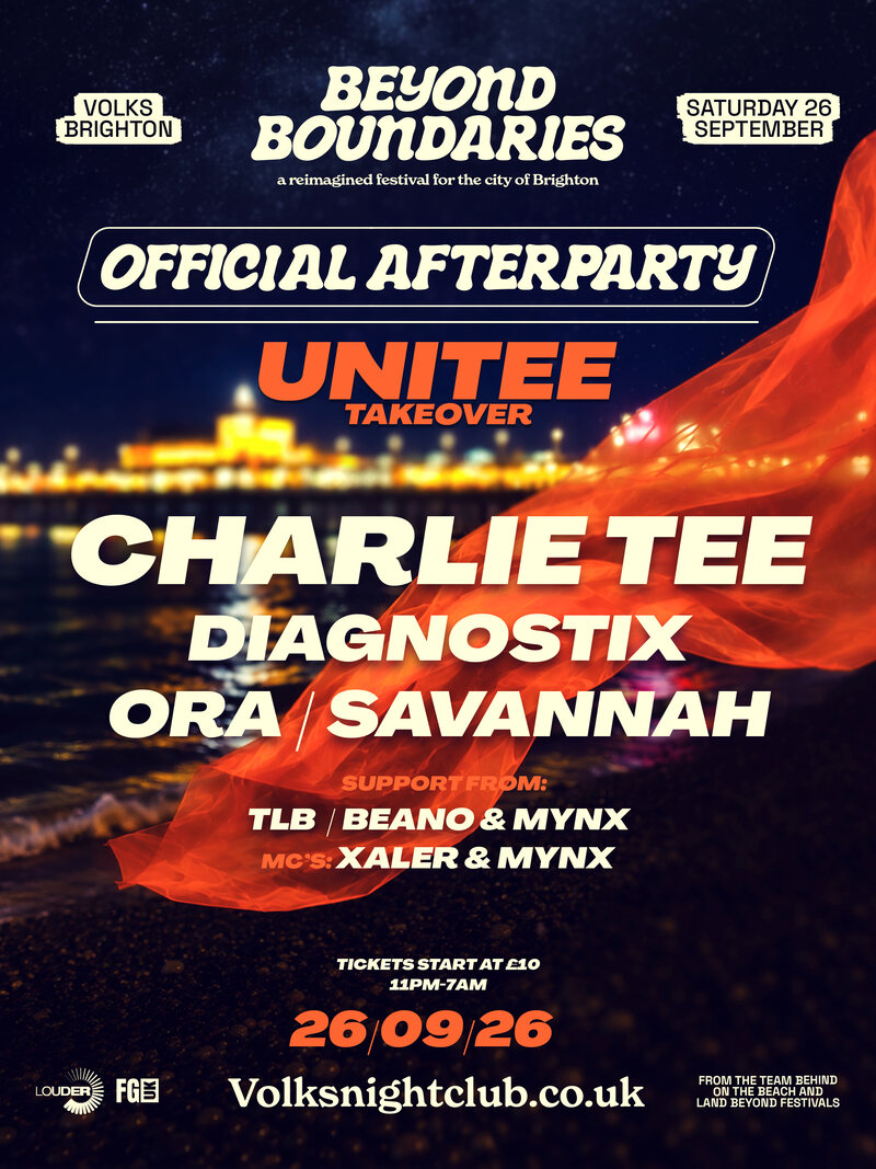 Beyond Boundaries official afterparty poster for Volks, Brighton, Charlie Tee presents Unitee