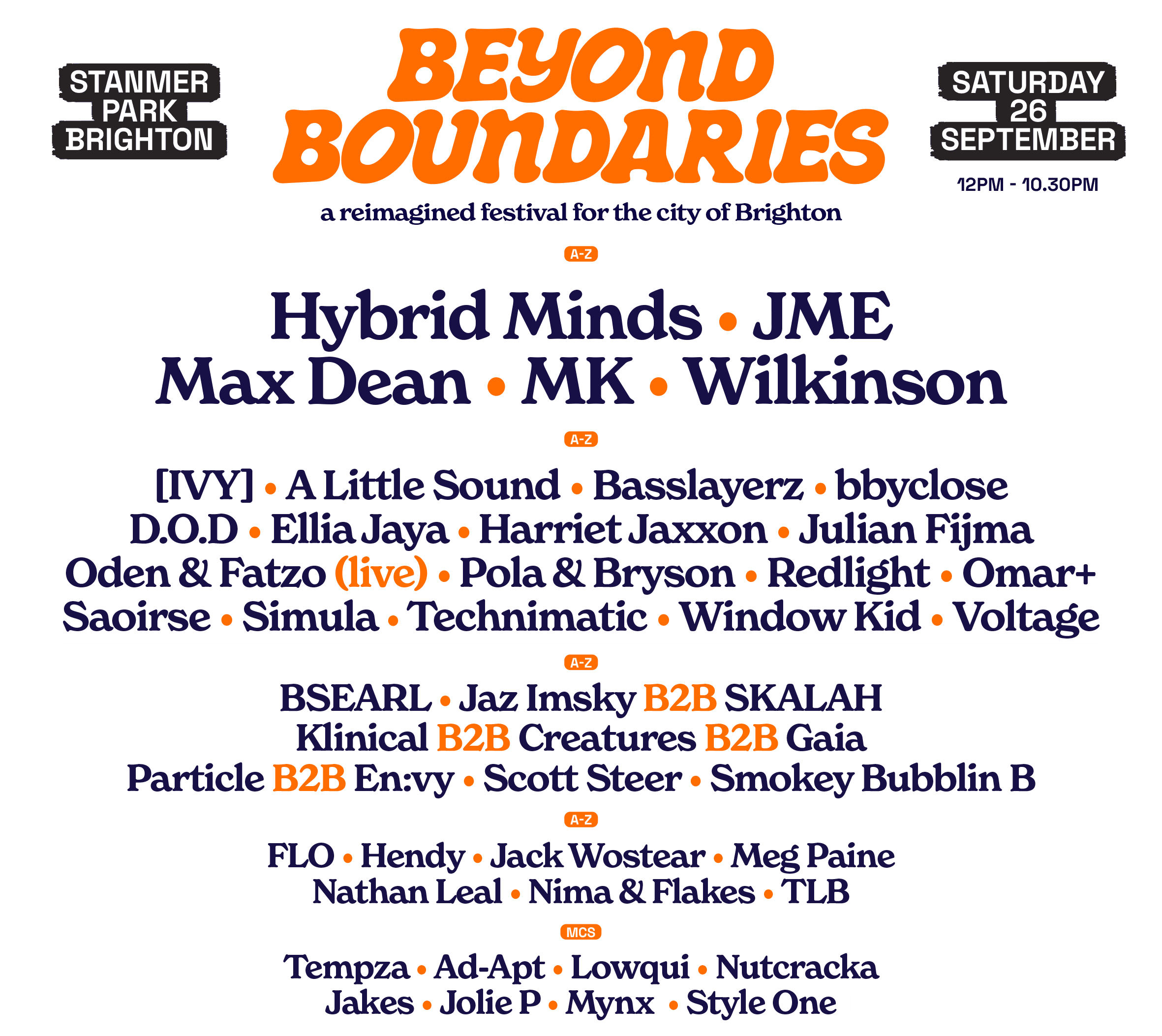 Beyond Boundaries — Phase 2 Lineup — Saturday 26th September, Stanmer Park Brighton